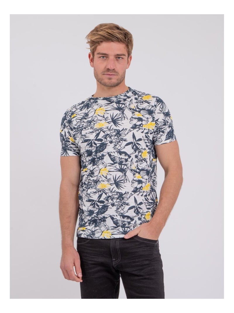 T-shirt col rond pur coton NAKIWI Jaune - Kiabi