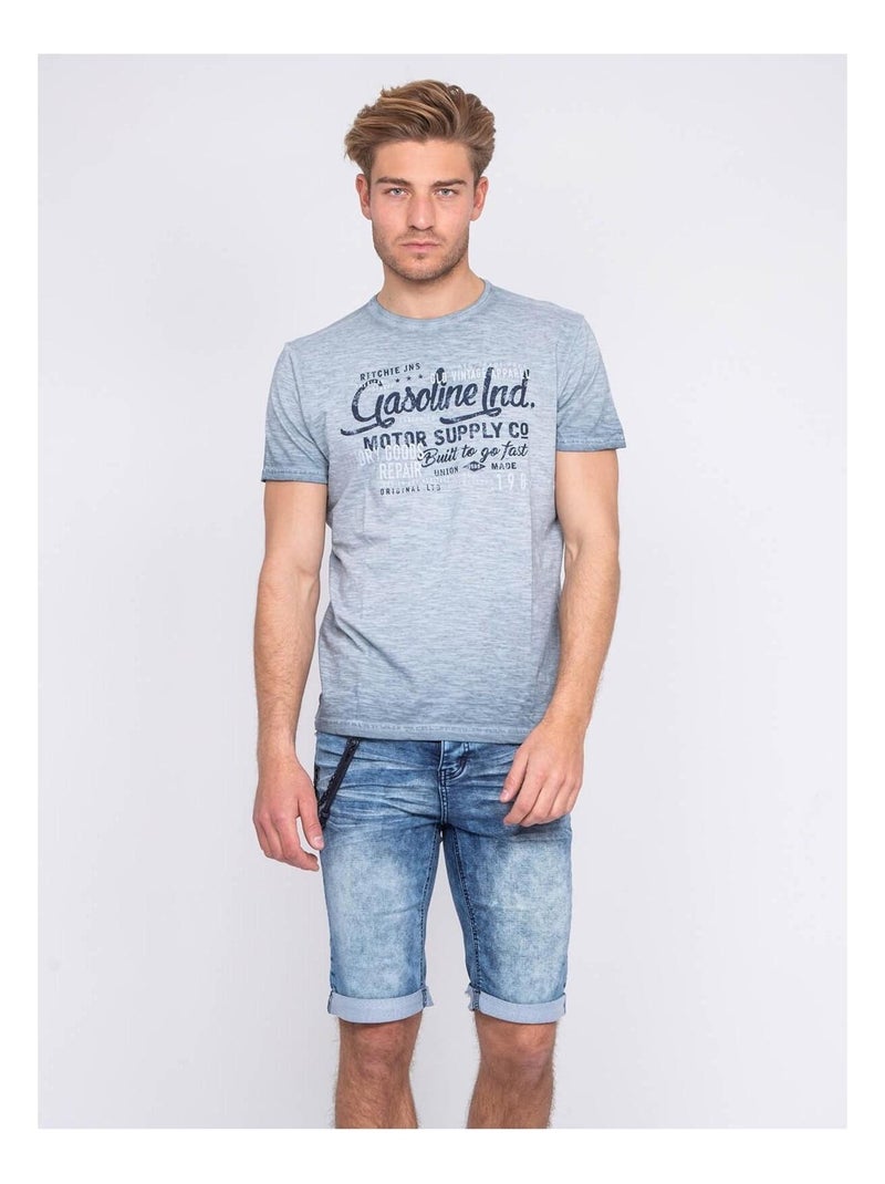 T-shirt col rond pur coton NALRIVE Bleu - Kiabi