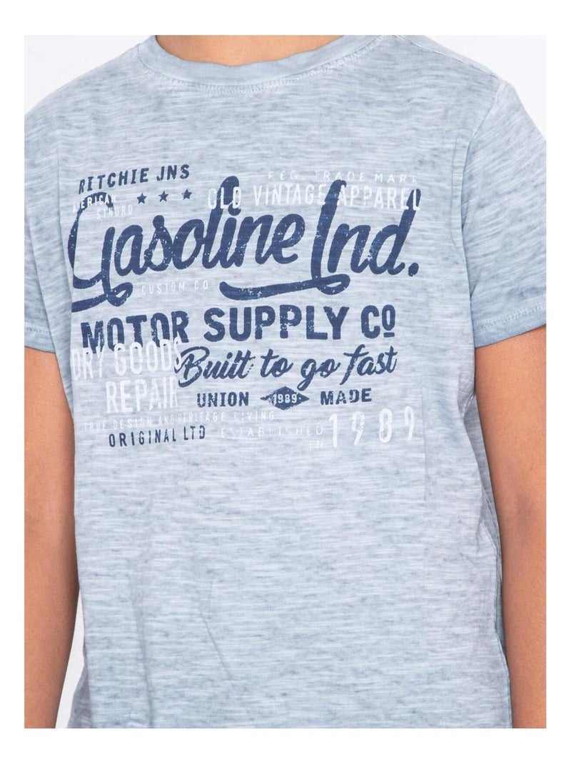 T-shirt col rond pur coton NALRIVE garçon Bleu - Kiabi