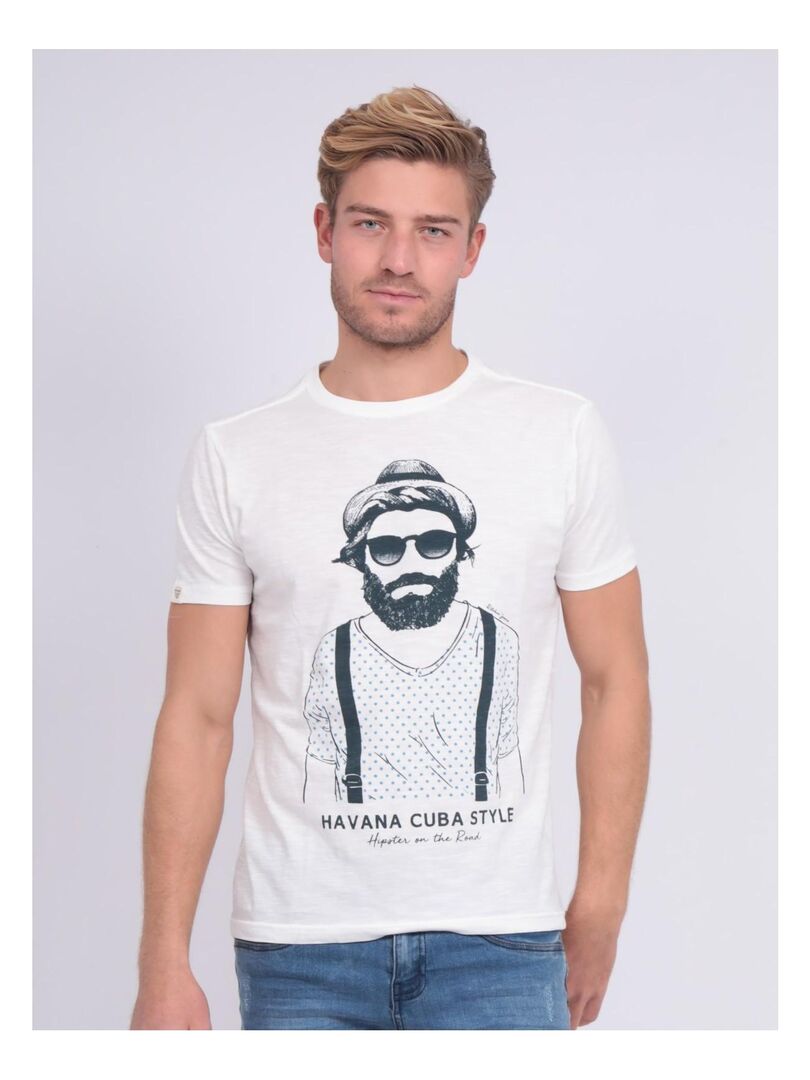 T-shirt col rond pur coton NALTOX Ecru - Kiabi