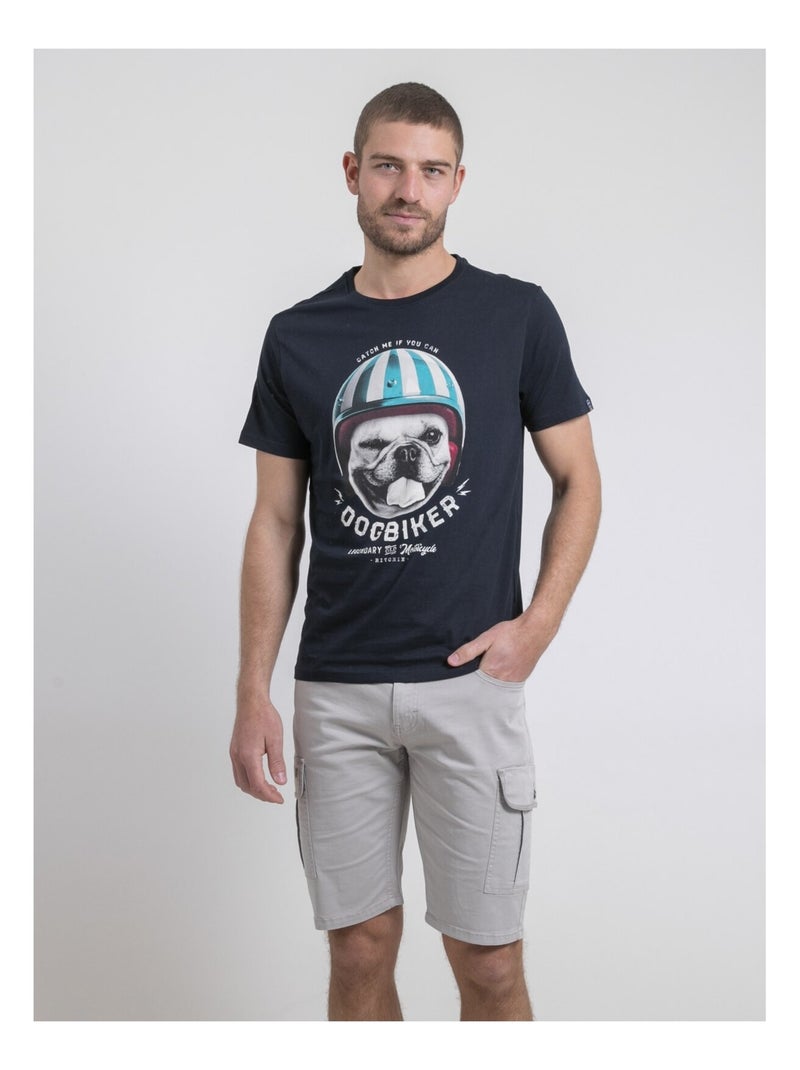 T-shirt col rond pur coton NAMATOU Bleu marine - Kiabi