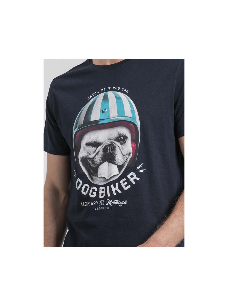 T-shirt col rond pur coton NAMATOU Bleu marine - Kiabi