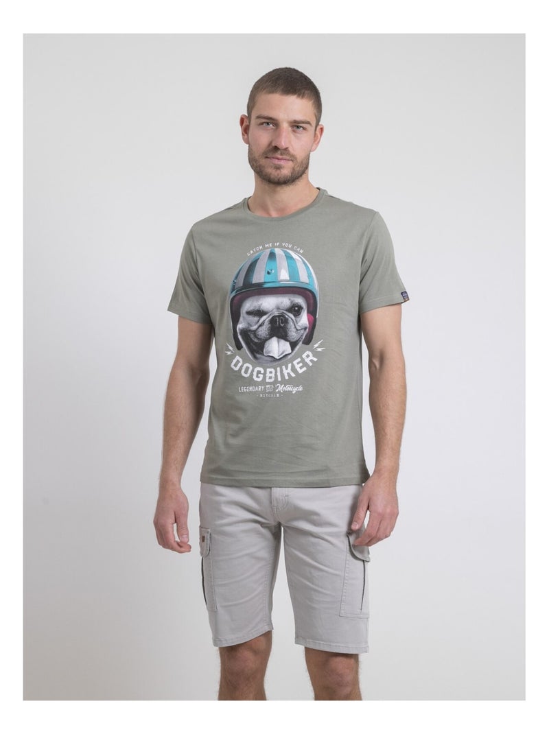 T-shirt col rond pur coton NAMATOU Kaki - Kiabi