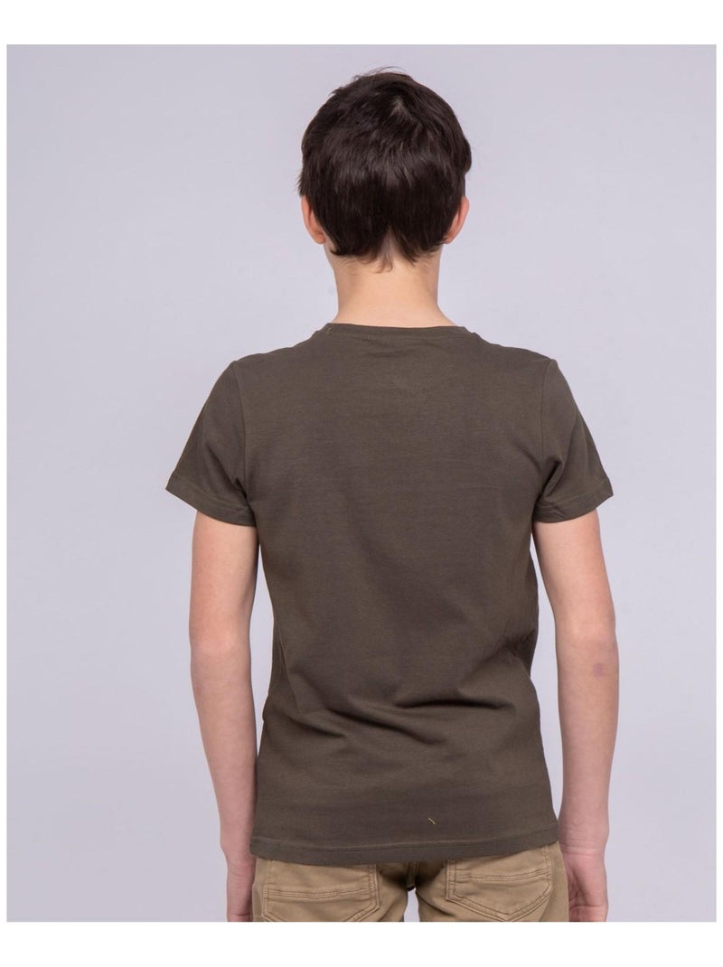 T-shirt col rond pur coton NAMLET garçon Kaki - Kiabi