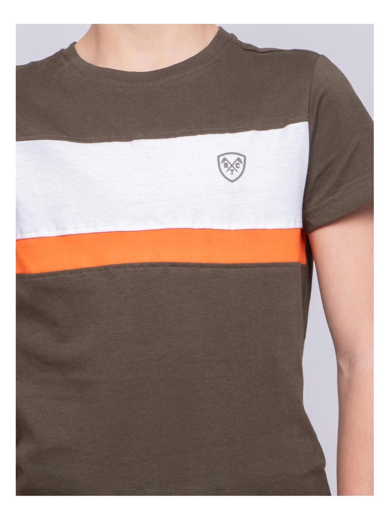 T-shirt col rond pur coton NAMLET garçon Kaki - Kiabi