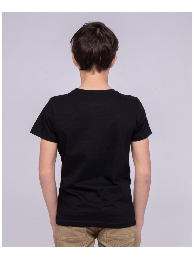 T-shirt col rond pur coton NAMLET garçon Noir - Kiabi