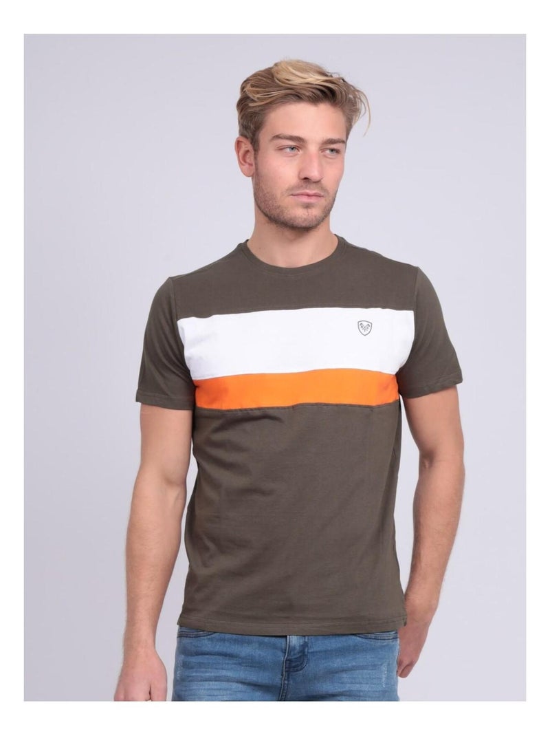 T-shirt col rond pur coton NAMLET Kaki - Kiabi