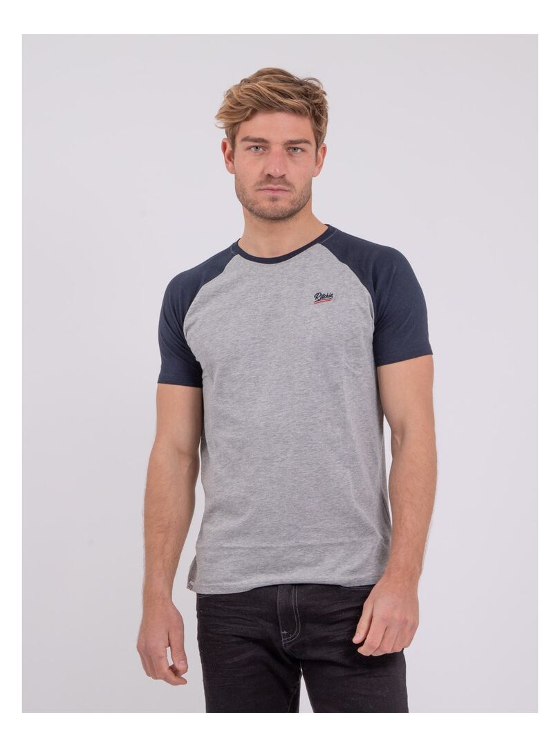 T-shirt col rond pur coton NAMUR Bleu marine - Kiabi