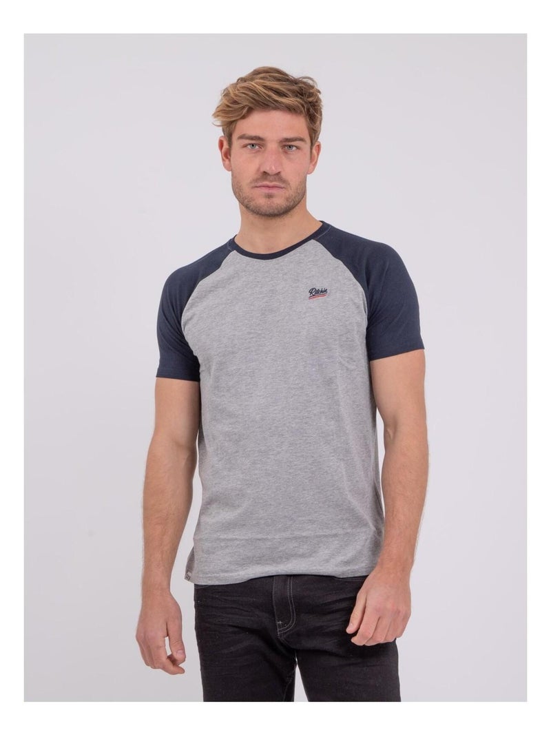 T-shirt col rond pur coton NAMUR Bleu marine - Kiabi