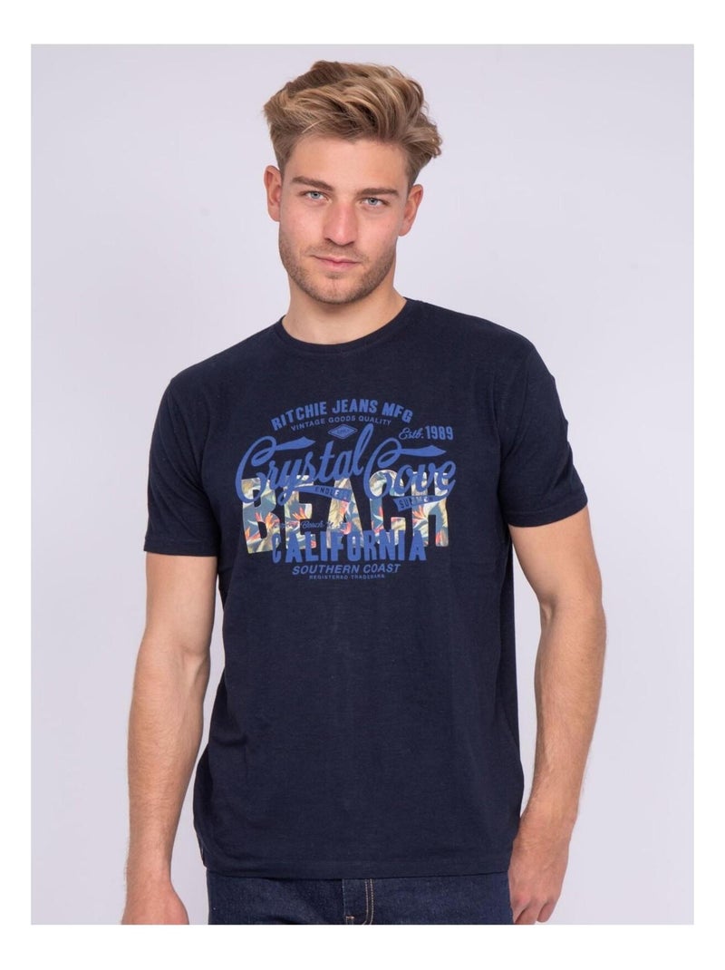 T-shirt col rond pur coton NANITOU Bleu marine - Kiabi