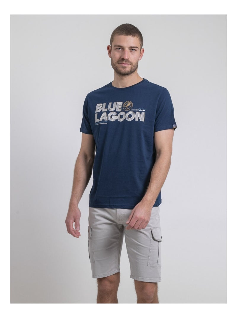 T-shirt col rond pur coton NAPAMIEL Bleu marine - Kiabi