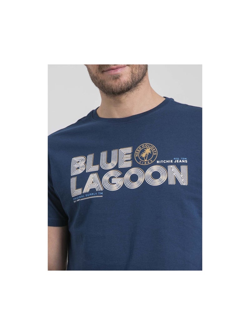 T-shirt col rond pur coton NAPAMIEL Bleu marine - Kiabi