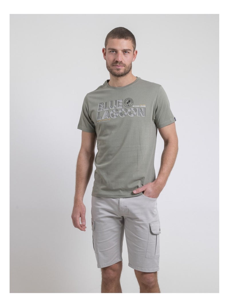 T-shirt col rond pur coton NAPAMIEL Kaki - Kiabi