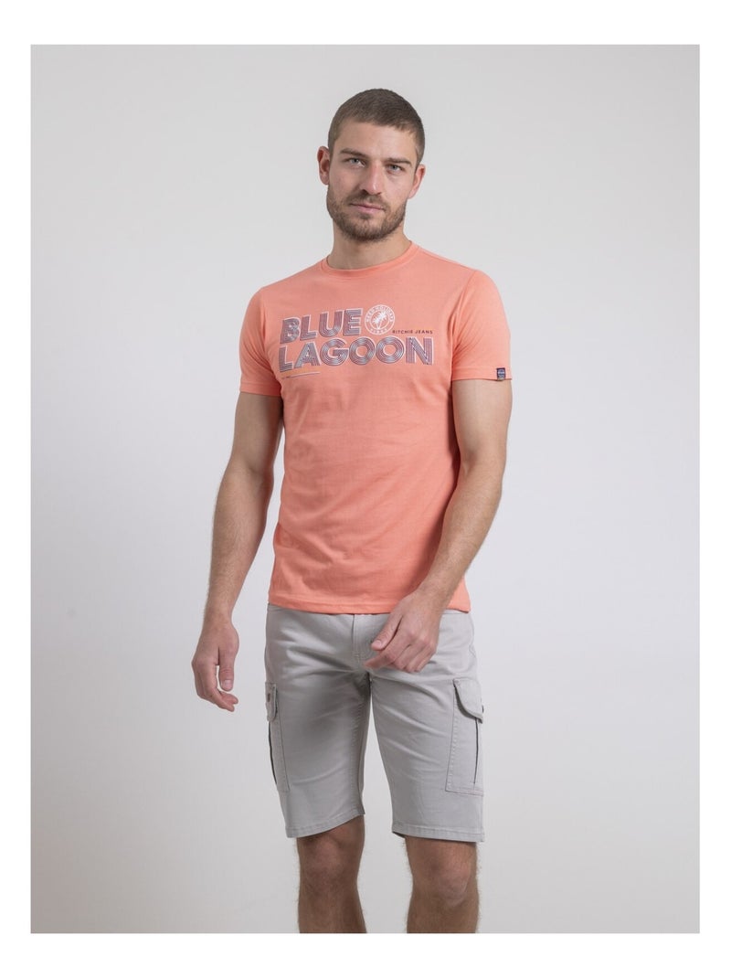T-shirt col rond pur coton NAPAMIEL Orange corail - Kiabi