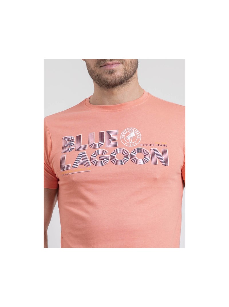 T-shirt col rond pur coton NAPAMIEL Orange corail - Kiabi