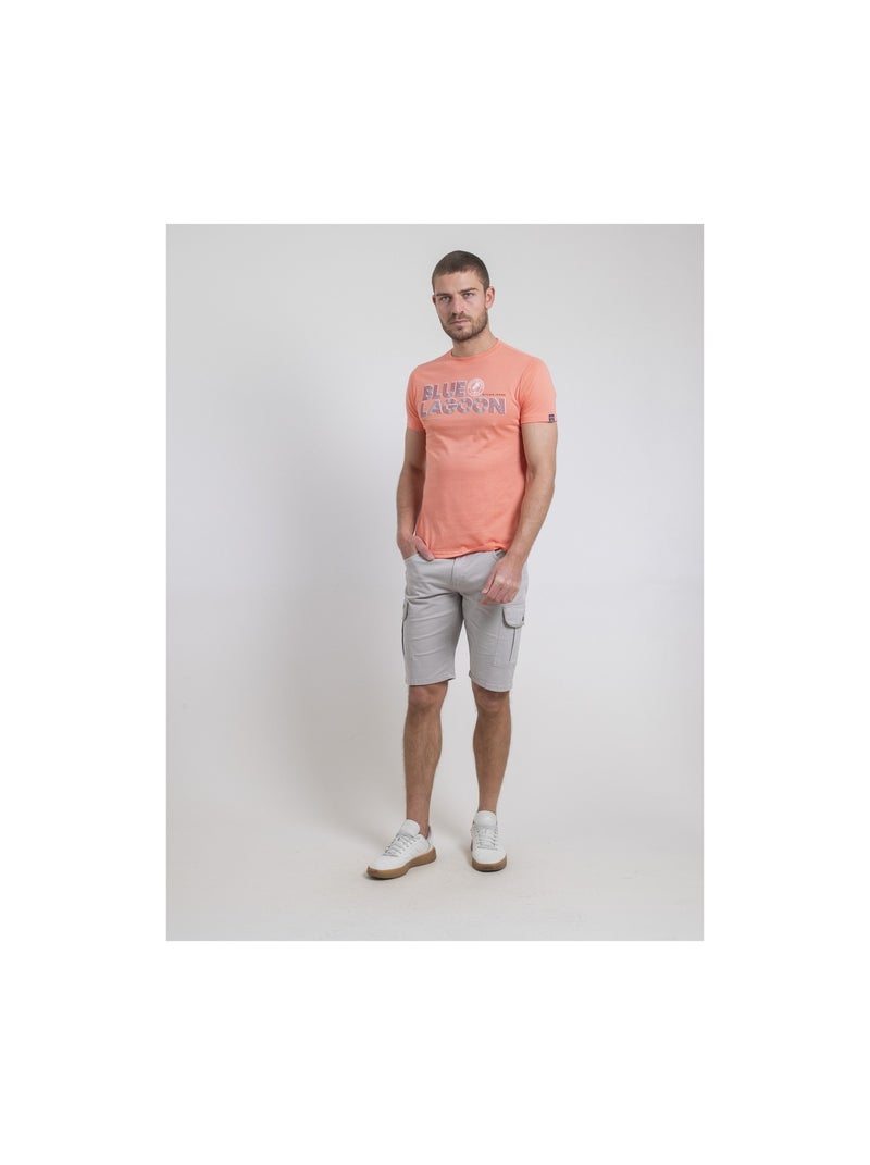 T-shirt col rond pur coton NAPAMIEL Orange corail - Kiabi