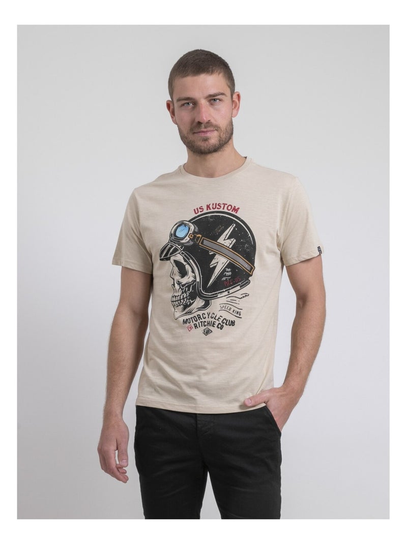 T-shirt col rond pur coton NAPAMOX Beige - Kiabi