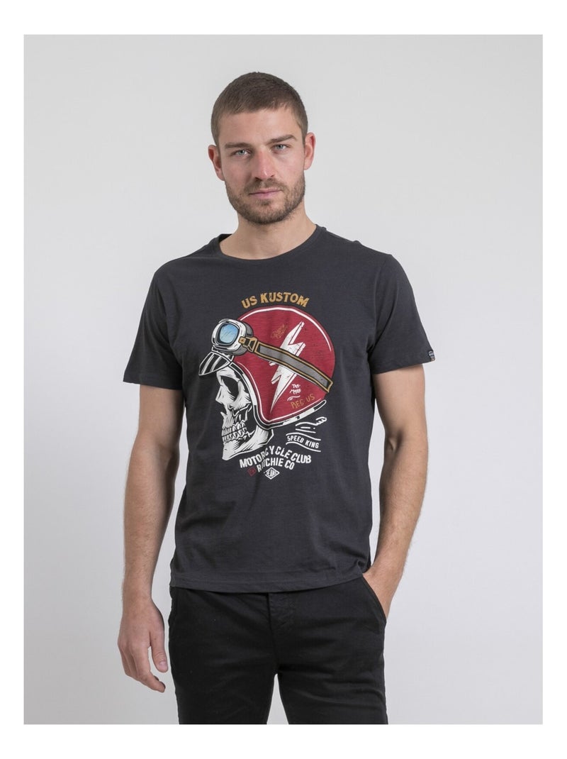 T-shirt col rond pur coton NAPAMOX gris anthracite - Kiabi