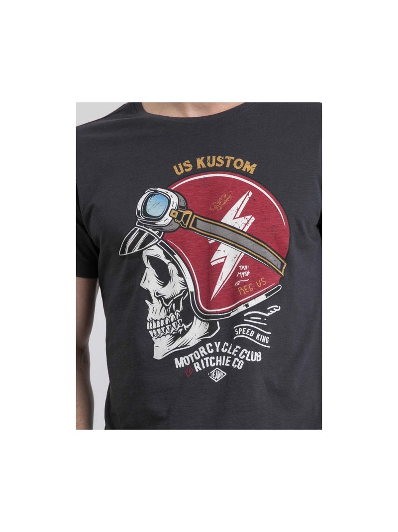 T-shirt col rond pur coton NAPAMOX gris anthracite - Kiabi