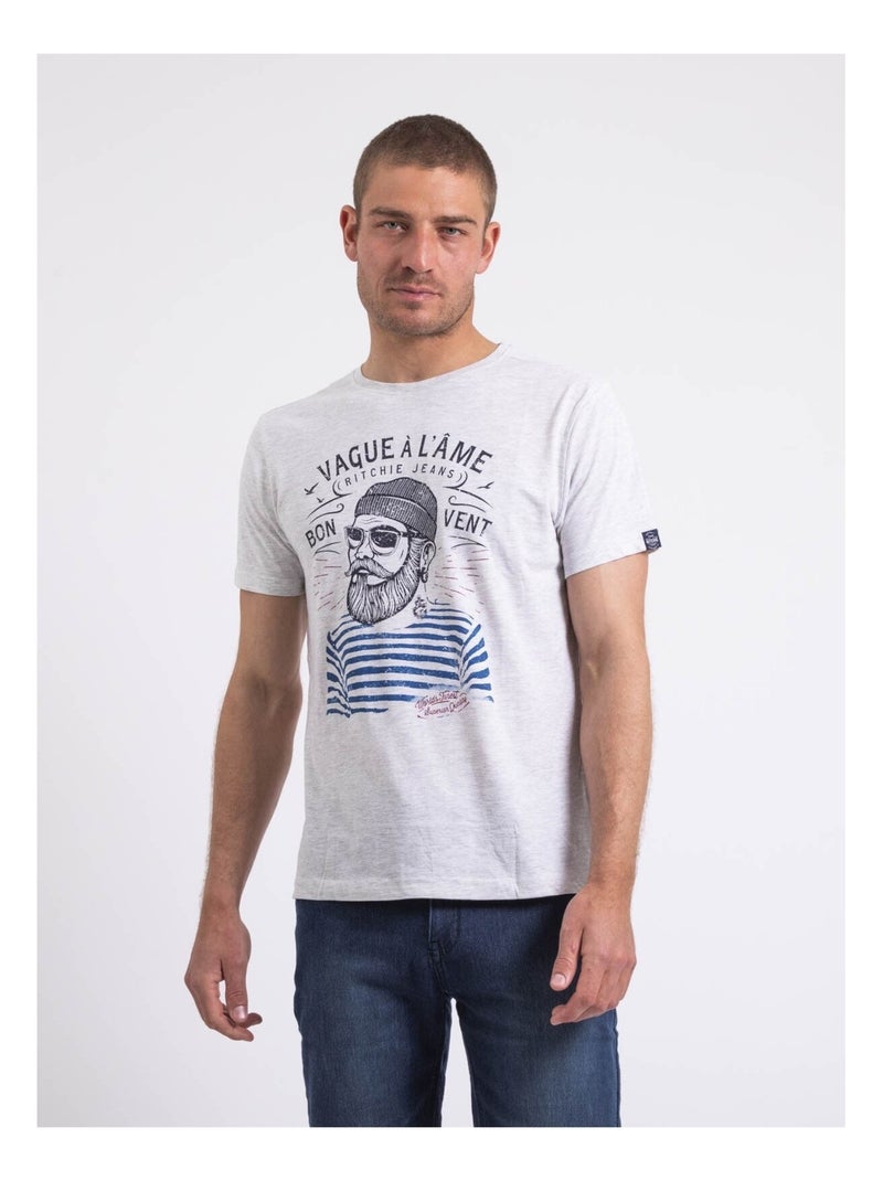 T-shirt col rond pur coton NAPLE Gris - Kiabi