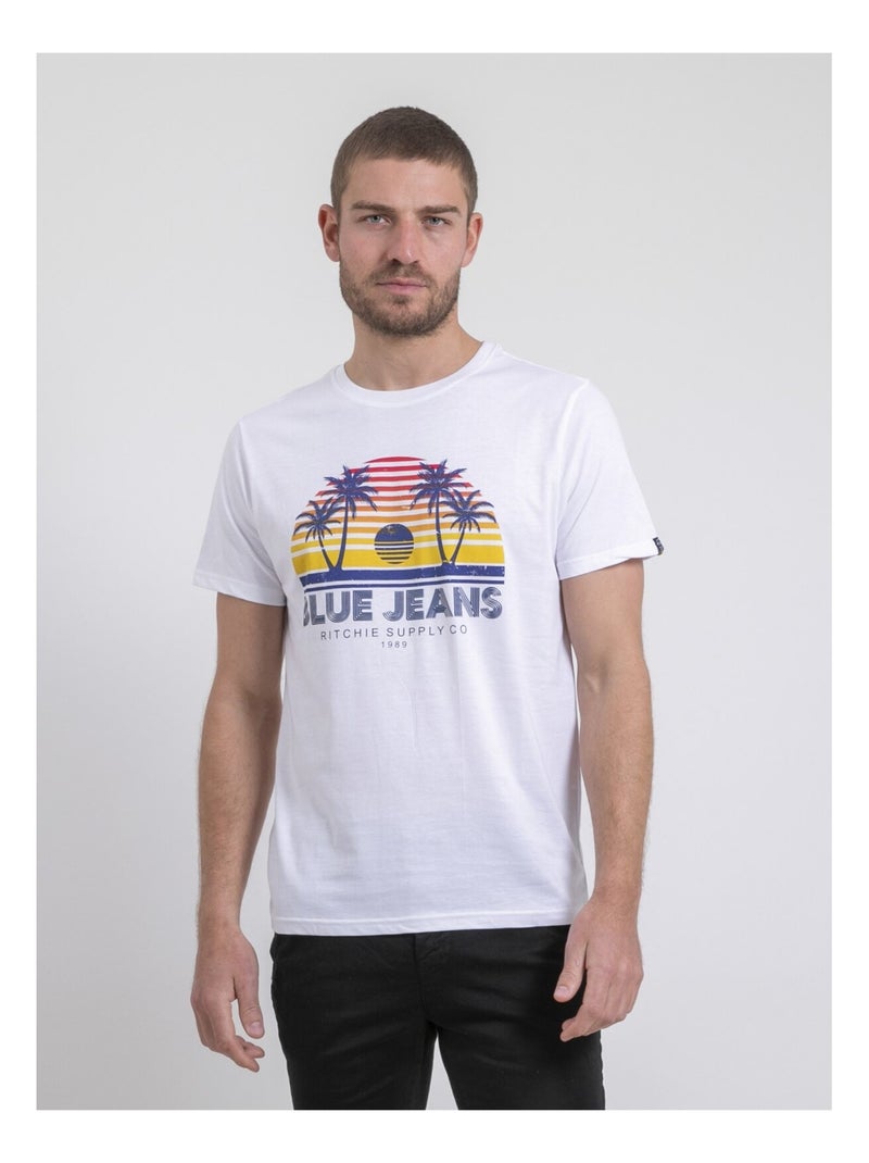 T-shirt col rond pur coton NAPOUR Blanc - Kiabi