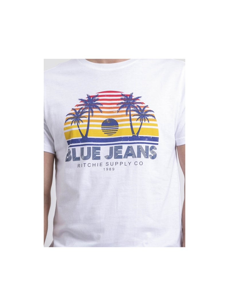 T-shirt col rond pur coton NAPOUR Blanc - Kiabi