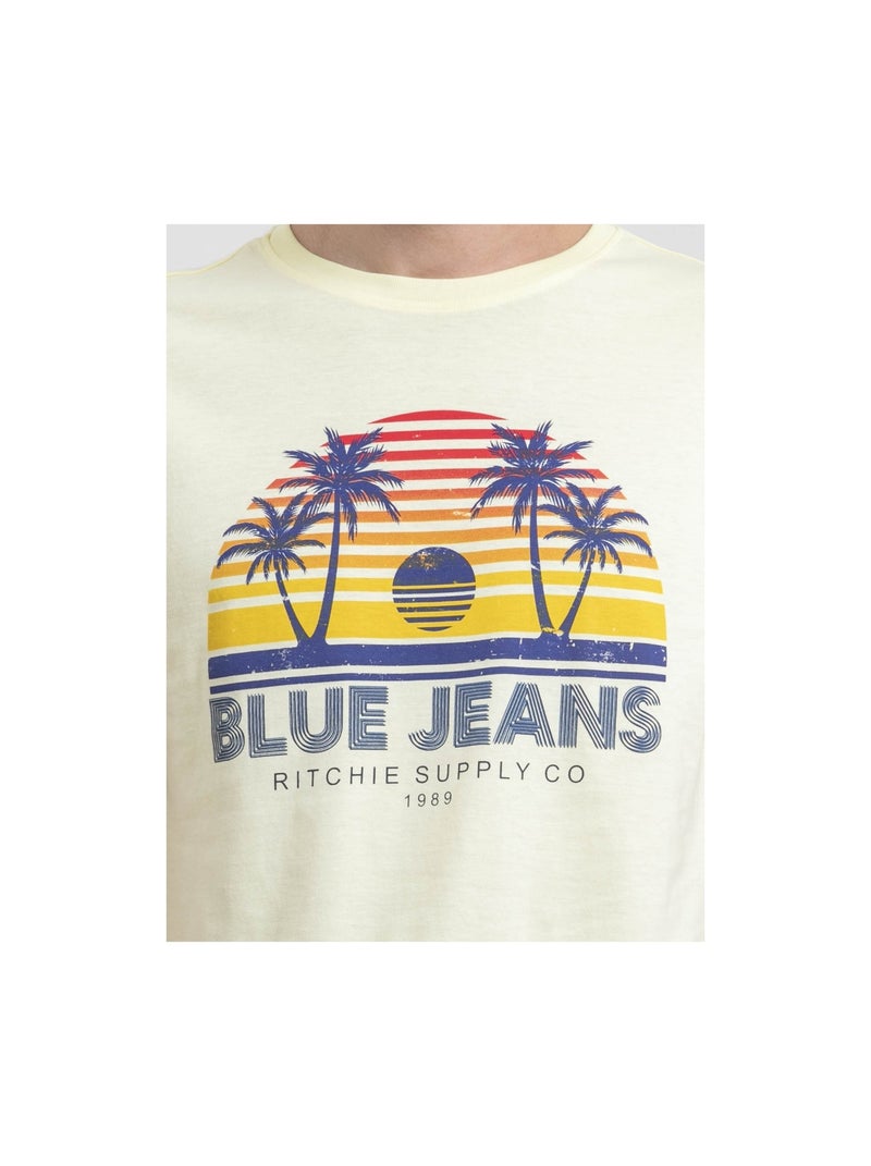 T-shirt col rond pur coton NAPOUR Jaune - Kiabi