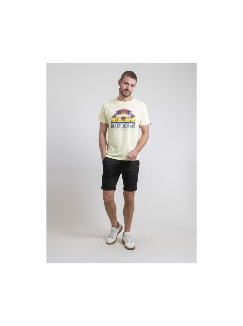 T-shirt col rond pur coton NAPOUR Jaune - Kiabi