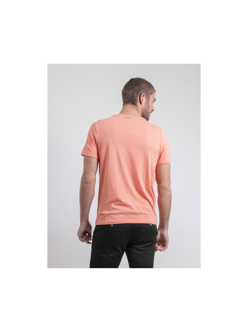 T-shirt col rond pur coton NAPOUR Orange corail - Kiabi