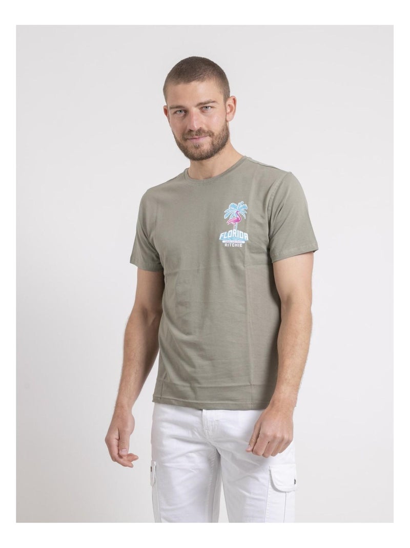 T-shirt col rond pur coton NARUBA Kaki - Kiabi