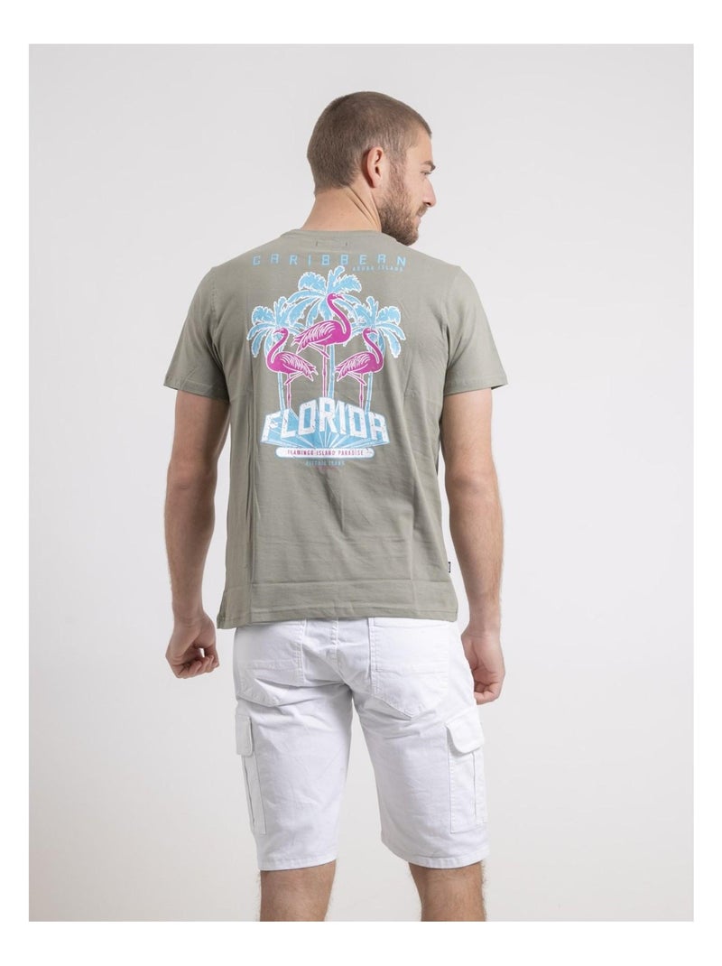T-shirt col rond pur coton NARUBA Kaki - Kiabi