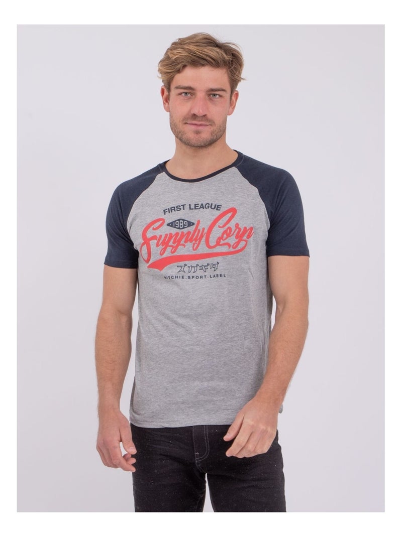 T-shirt col rond pur coton NECHIN Bleu marine - Kiabi