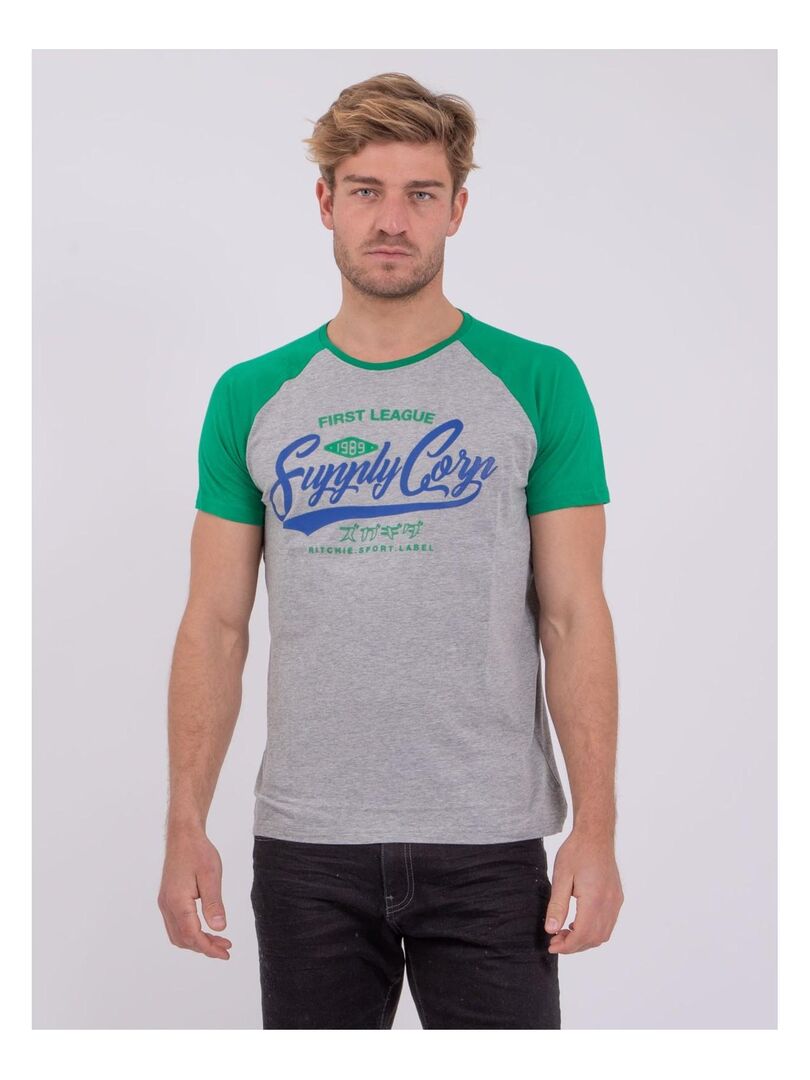 T-shirt col rond pur coton NECHIN Vert - Kiabi