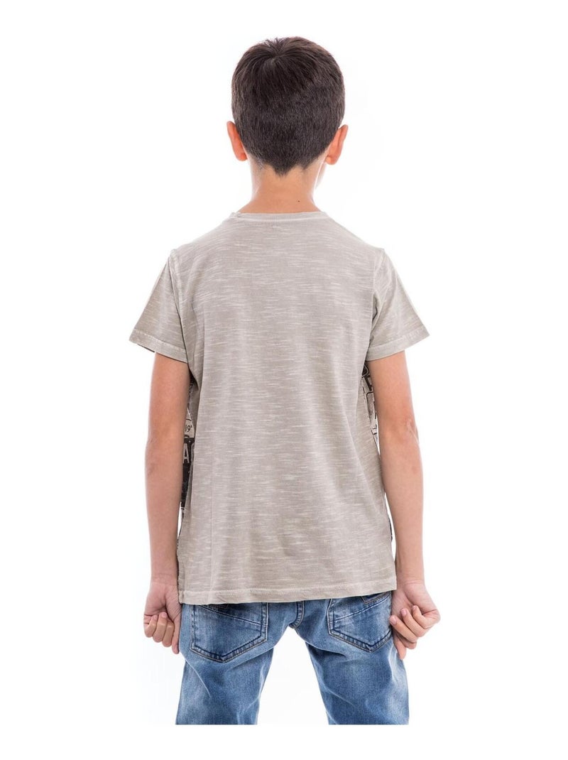 T-shirt col rond pur coton NEDELKO garçon Beige - Kiabi