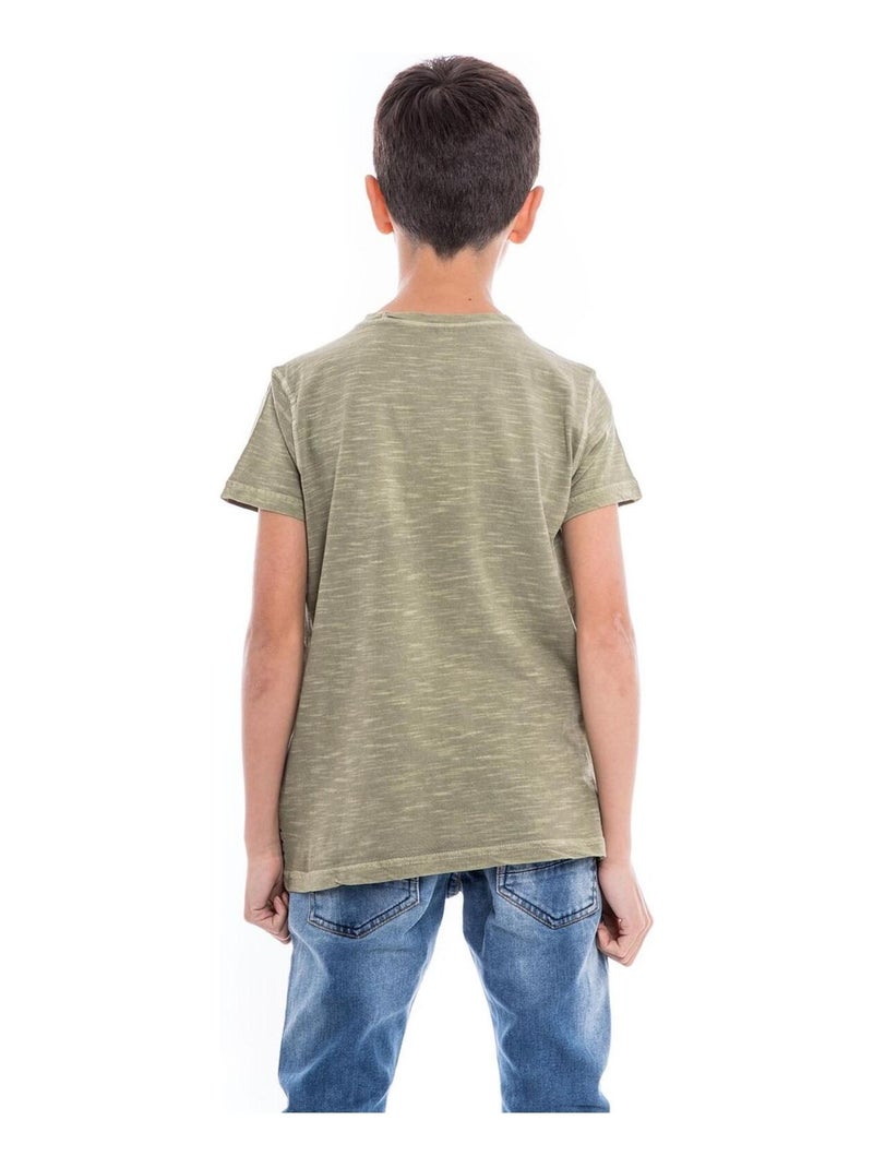 T-shirt col rond pur coton NEDELKO garçon Kaki - Kiabi
