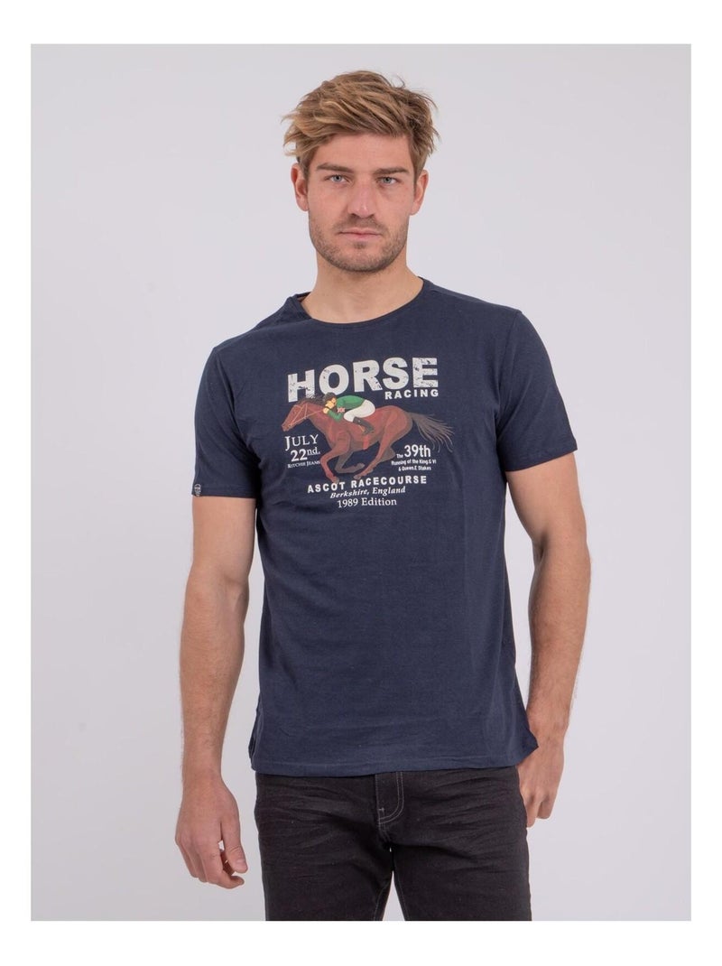 T-shirt col rond pur coton NEDER Bleu marine - Kiabi