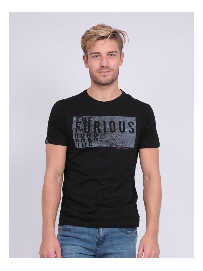 T-shirt col rond pur coton NEFERTI Noir - Kiabi