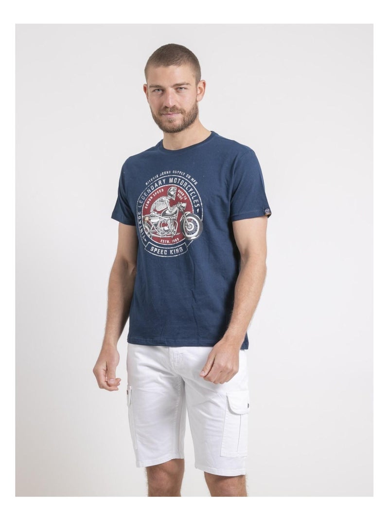 T-shirt col rond pur coton NELIZIO Bleu - Kiabi