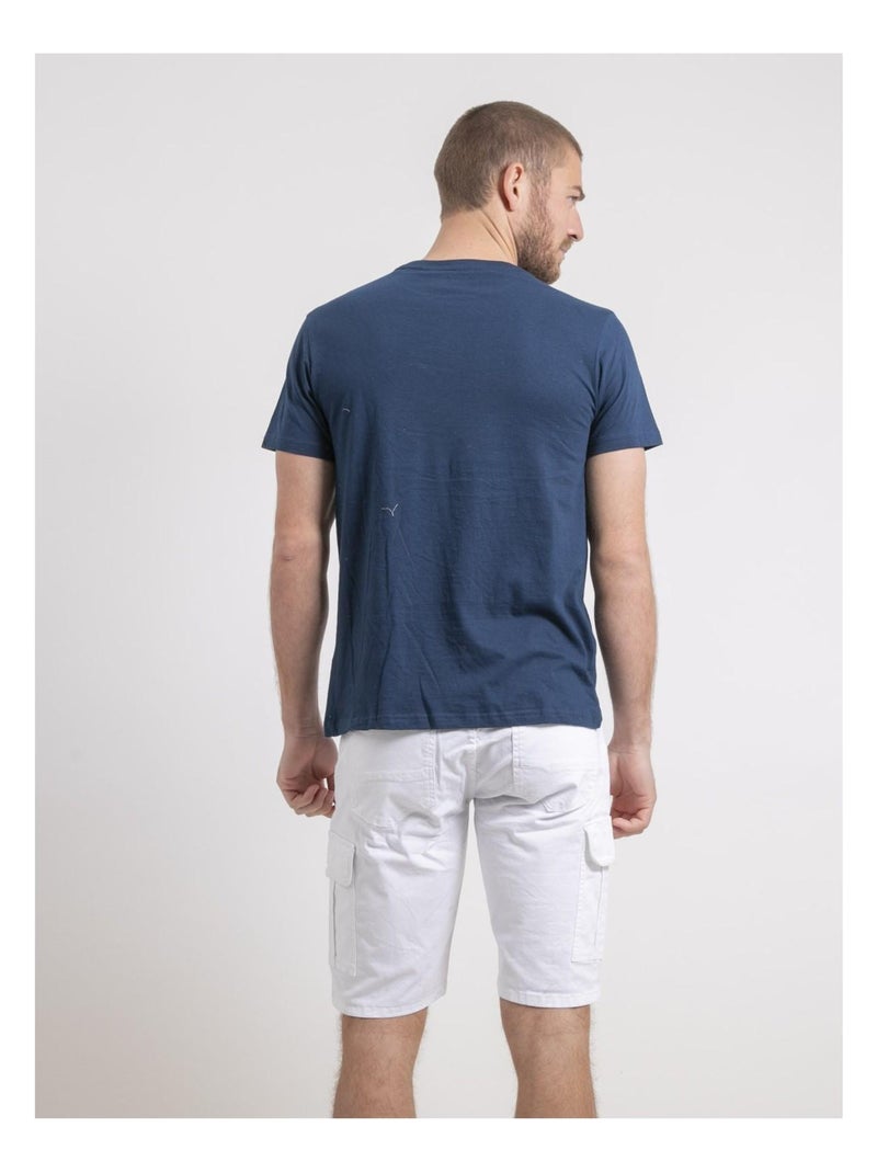 T-shirt col rond pur coton NELIZIO Bleu - Kiabi