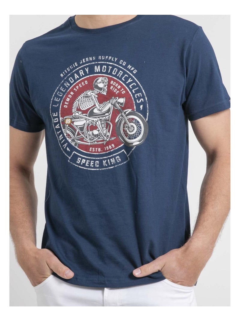 T-shirt col rond pur coton NELIZIO Bleu - Kiabi