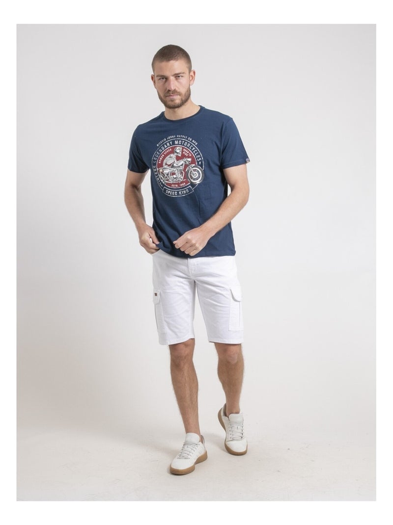 T-shirt col rond pur coton NELIZIO Bleu - Kiabi