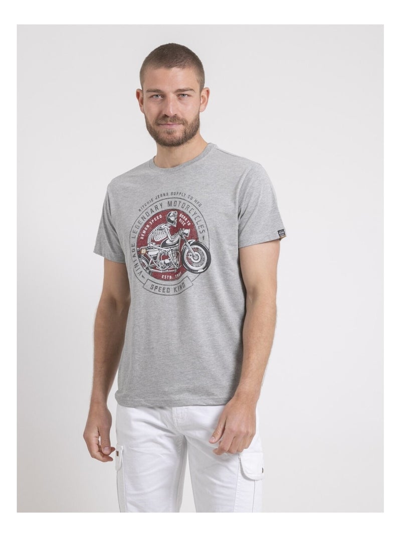 T-shirt col rond pur coton NELIZIO Gris - Kiabi