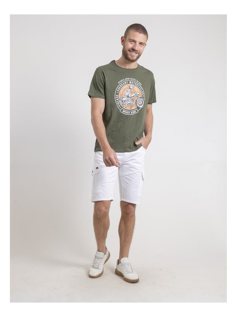 T-shirt col rond pur coton NELIZIO Kaki - Kiabi