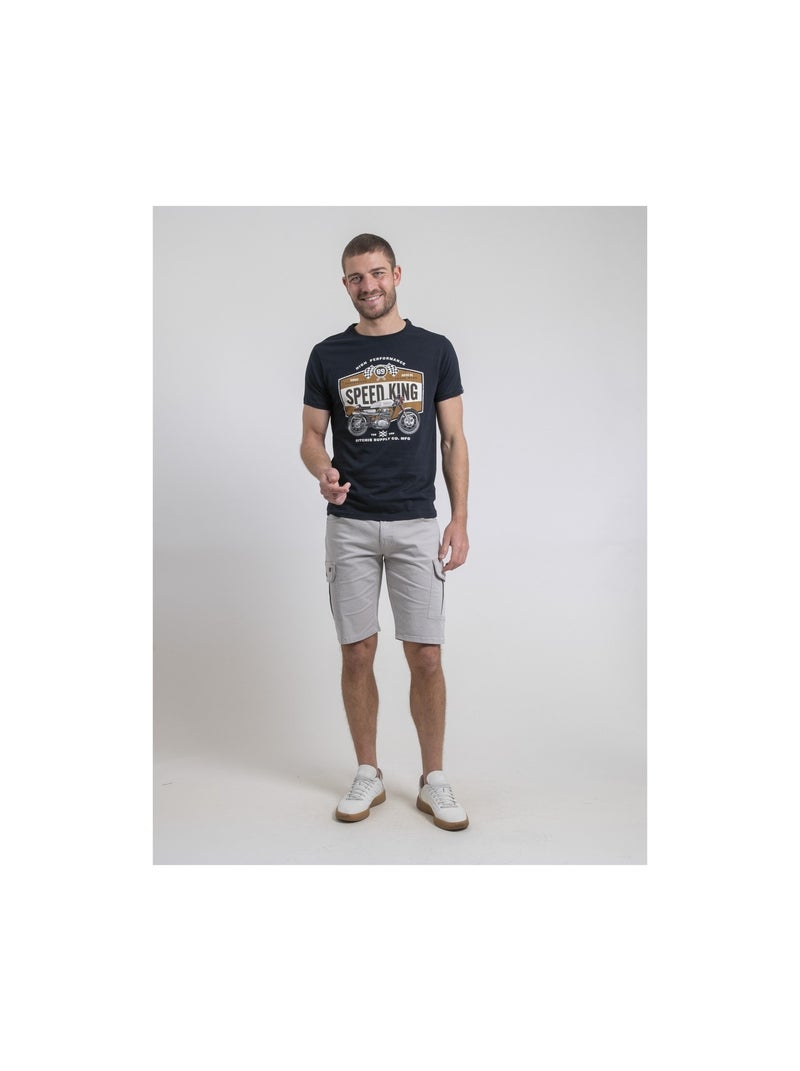 T-shirt col rond pur coton NELORIC Bleu marine - Kiabi