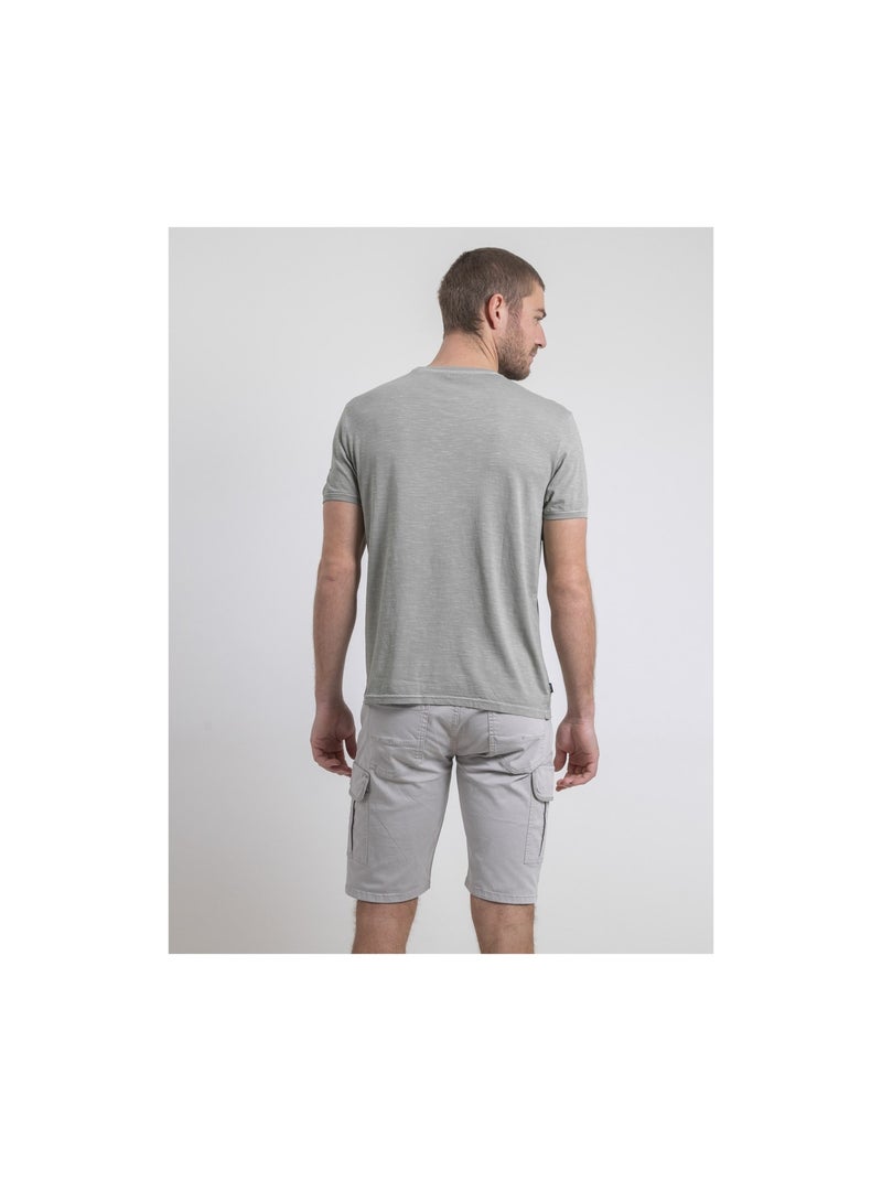 T-shirt col rond pur coton NERIGOTE Kaki - Kiabi