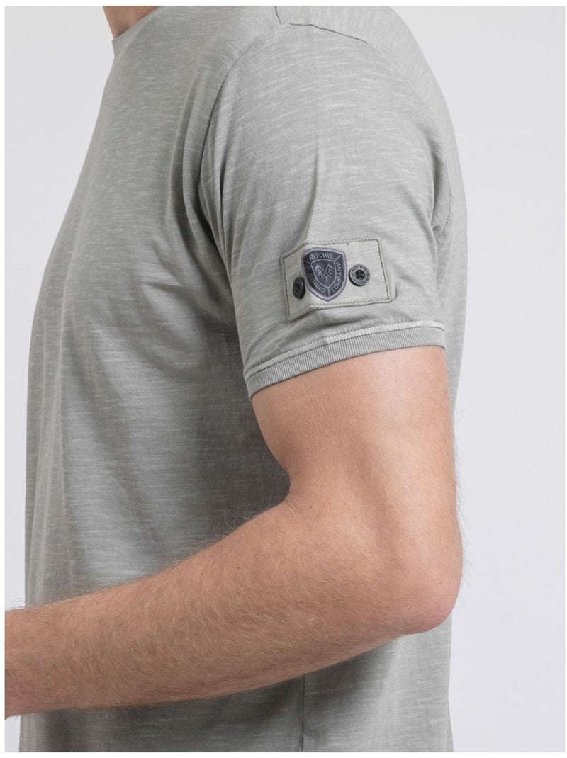 T-shirt col rond pur coton NERIGOTE Kaki - Kiabi