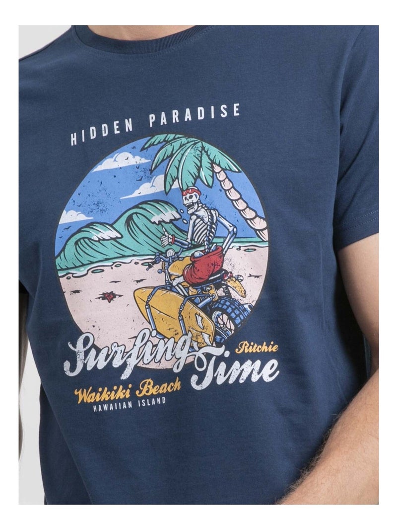 T-shirt col rond pur coton NEROMAX Bleu - Kiabi