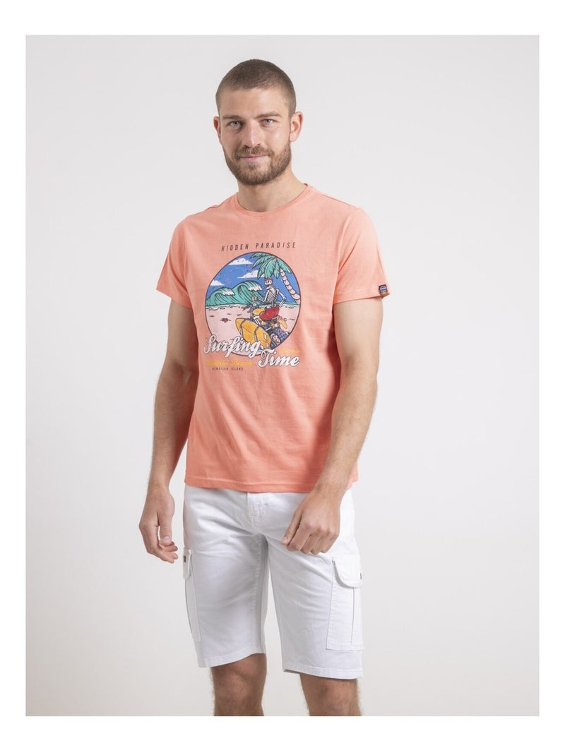 T-shirt col rond pur coton NEROMAX Orange corail - Kiabi