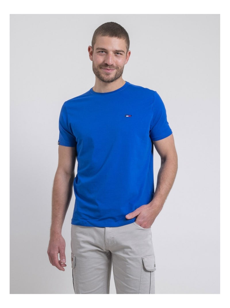 T-shirt col rond pur coton NEROTEN Bleu roi - Kiabi