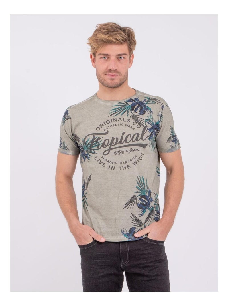 T-shirt col rond pur coton NERWIK Beige - Kiabi